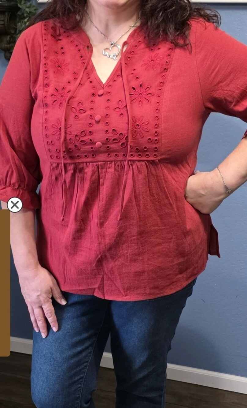 2/$20 BloomChic 14-16 Embroidered Tie-Neck Tunic
